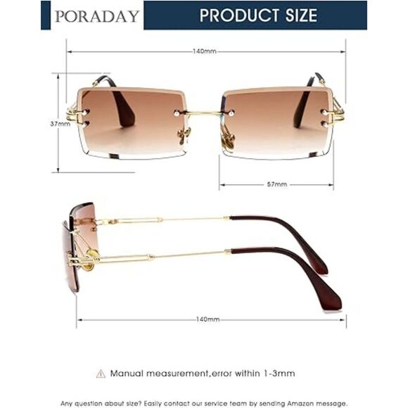 Unisex Rectangle Sunglasses for Men and Women Vintage Rimless Candy Color